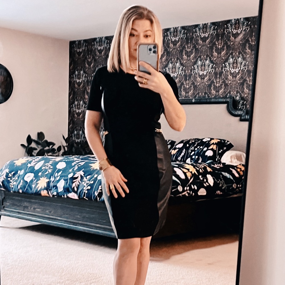 Michael Kors XS Leather Side Panel with Gold Logo Minidress